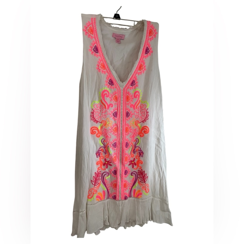 Lilly Pulitzer Thalia White Dress with Neon Embroidery